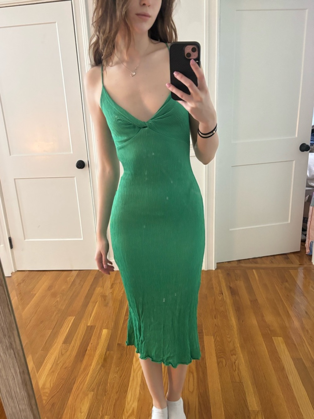 Zara Emerald Green Ribbed Slip Midi Dress